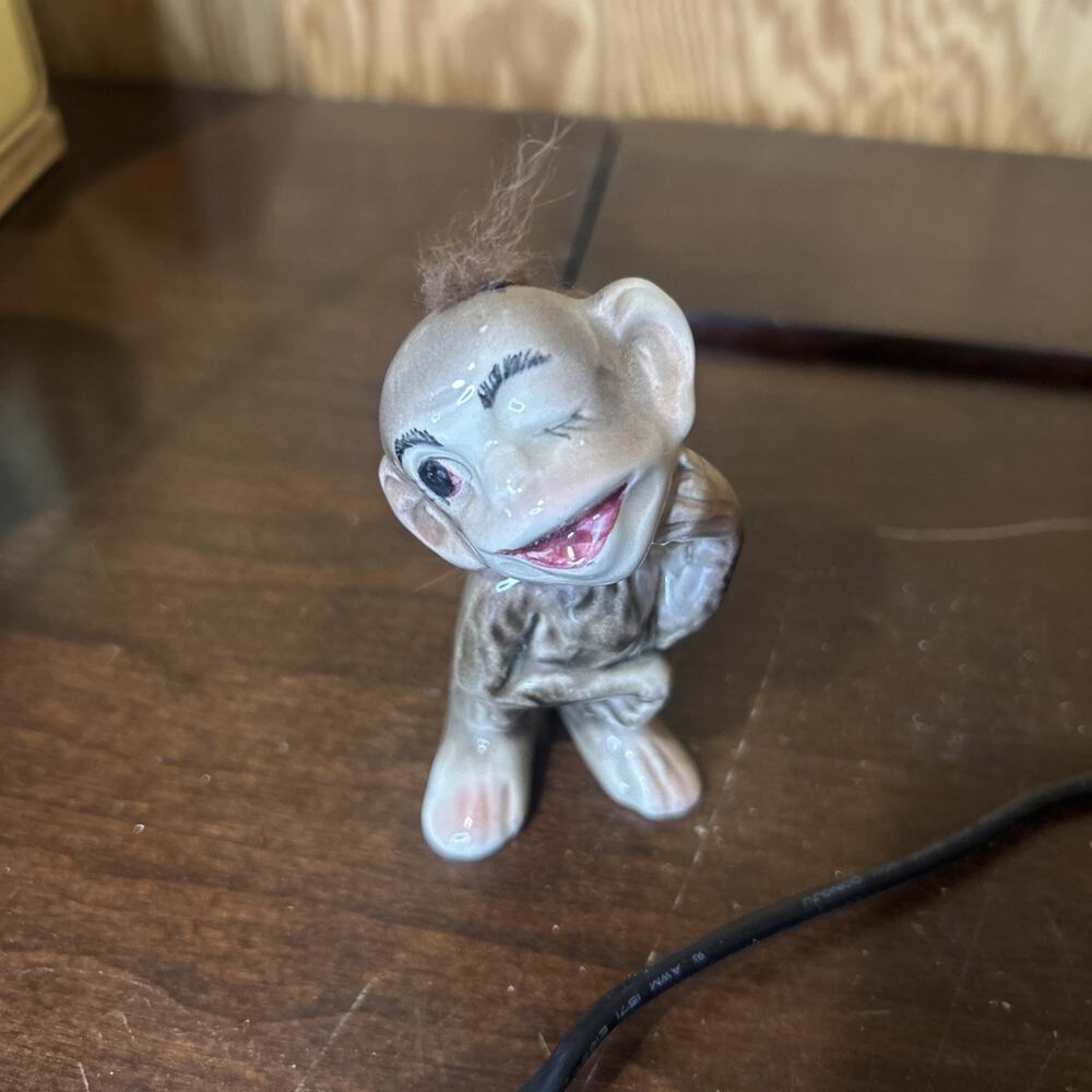 Vintage Kitschy Ceramic Monkey Figurine Japan Fur Winking 3.5” Tall - Picture 8 of 8